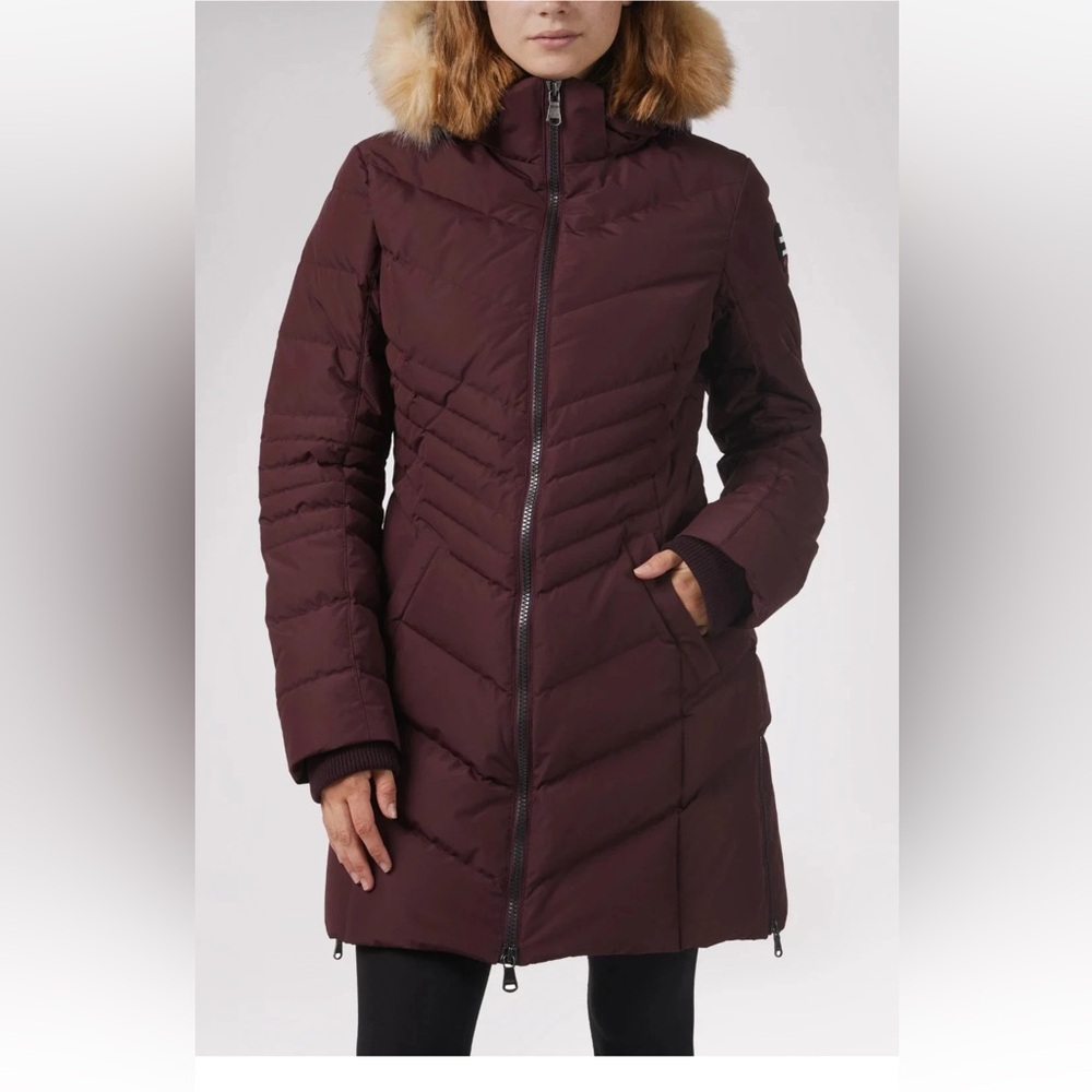 NWT PAJAR WOMEN'S QUEENS FAUX FUR PUFFER HOODED DOWN COAT IN OXBLOOD SIZE S